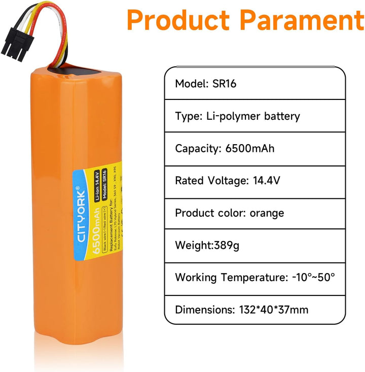 CITYORK Li-ion 14,4 V 6500mAh Akku für Eufy Robovac L70 Hybrid, T2190, T2190G21 /INR18650M26-4S2P, B