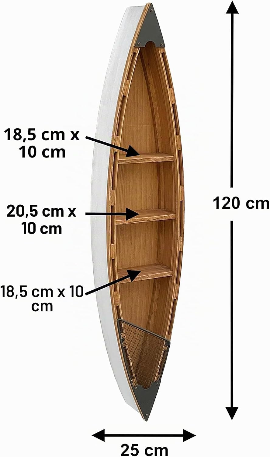 DanDiBo Regal Boot Wandregal 120 cm in Bootsform aus Holz Antik MR83 Maritim Bootsregal Badregal Bad