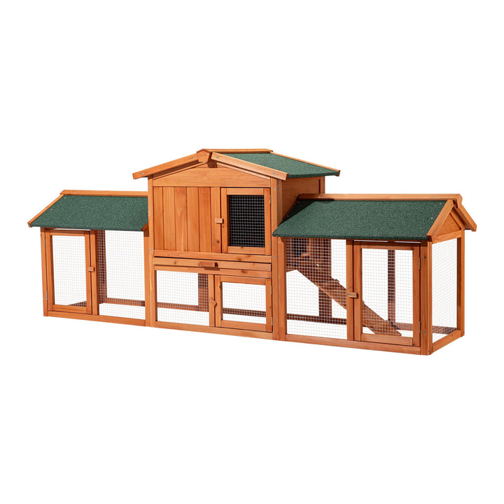Wiltec XXL Hasenstall 2110 x 530 x 835 mm mit Freilaufgehege und erhöhtem Unterschlupf aus Kiefernho