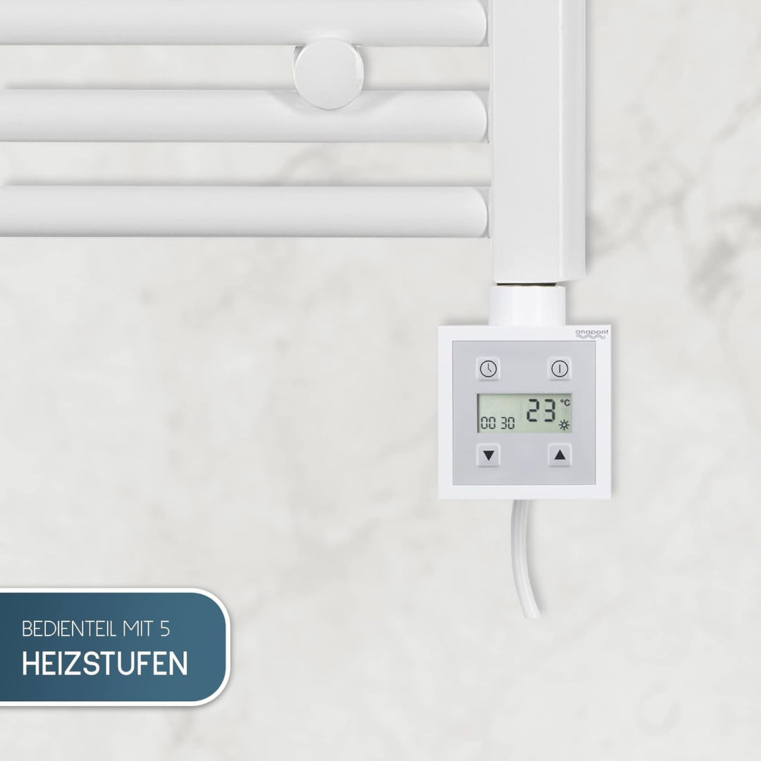 anapont elektrischer Badheizkörper 775h x 500b - Zeitschaltuhr - Timer-Funktion - gerade - weiss - H