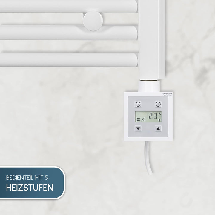 anapont elektrischer Badheizkörper 775h x 500b - Zeitschaltuhr - Timer-Funktion - gerade - weiss - H