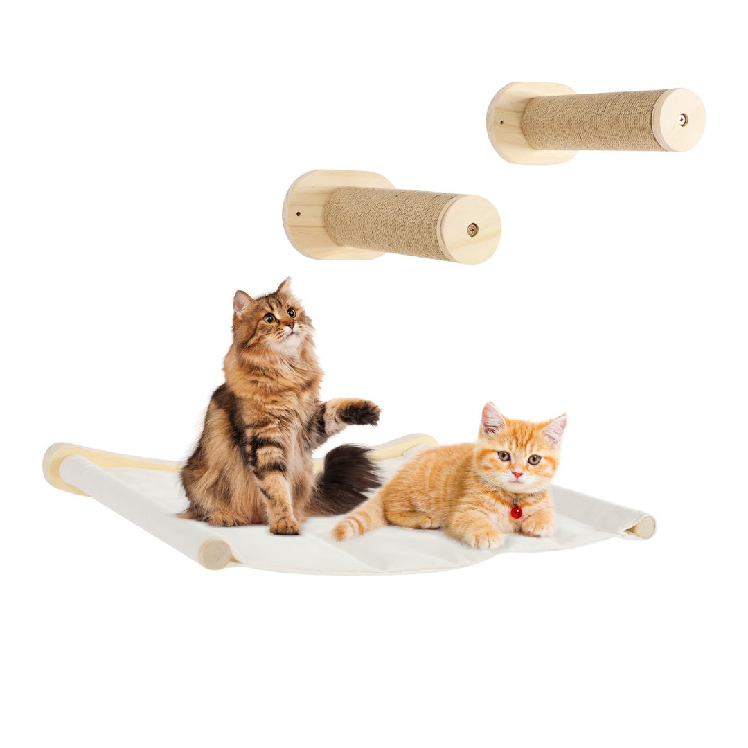 Kletterwand Katzen 3er-Set 2 Katzentreppen und Katzenhängematte Wand Katzenmöbel mit Schlafplatz für