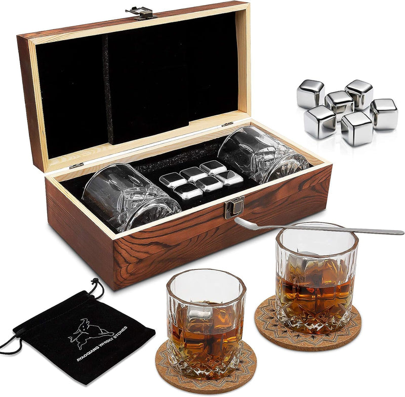 Whisky Steine Geschenkset – 6 Edelstahl Whisky Eiswürfel Wiederverwendbar - Whiskey Rocks Cooling St