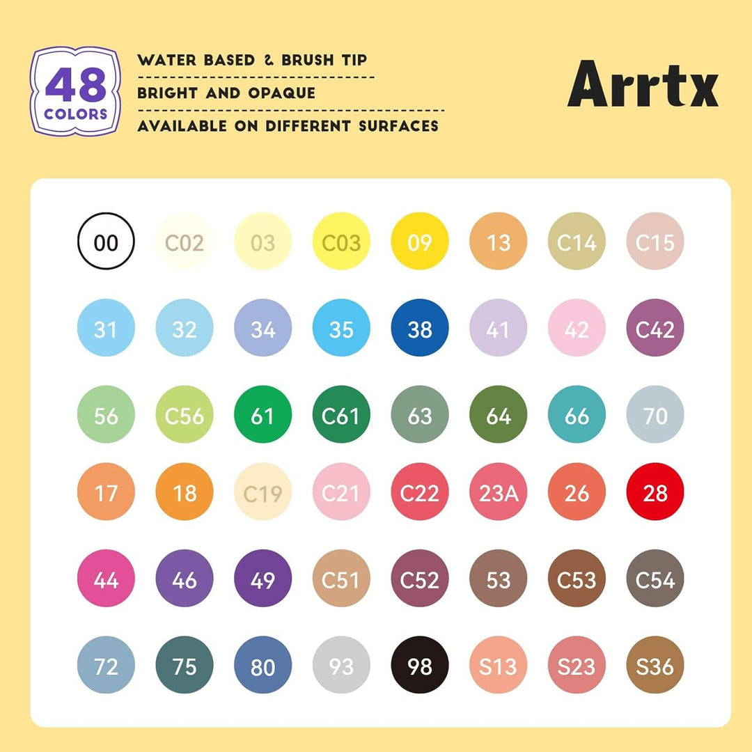 Arrtx Acrylfarbstift, 48E Farben, Acrylmarker für Steinmalerei, Pinselspitze, Farbmarker, Kunstbedar