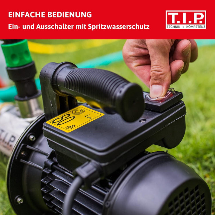 T.I.P. 30087 Gartenpumpe Edelstahl Clean Jet 1300 Plus Kit mit 4 m Ansauggarnitur 4.400 l/h Förderme