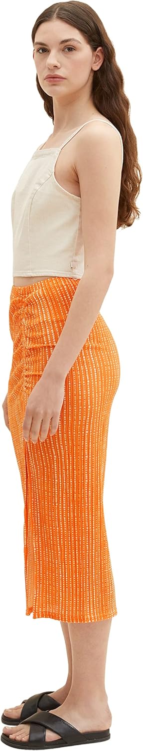 TOM TAILOR Denim Damen Rock mit Schlitz & Muster XS 31713 - Mango Batik Vichy Print, XS 31713 - Mang