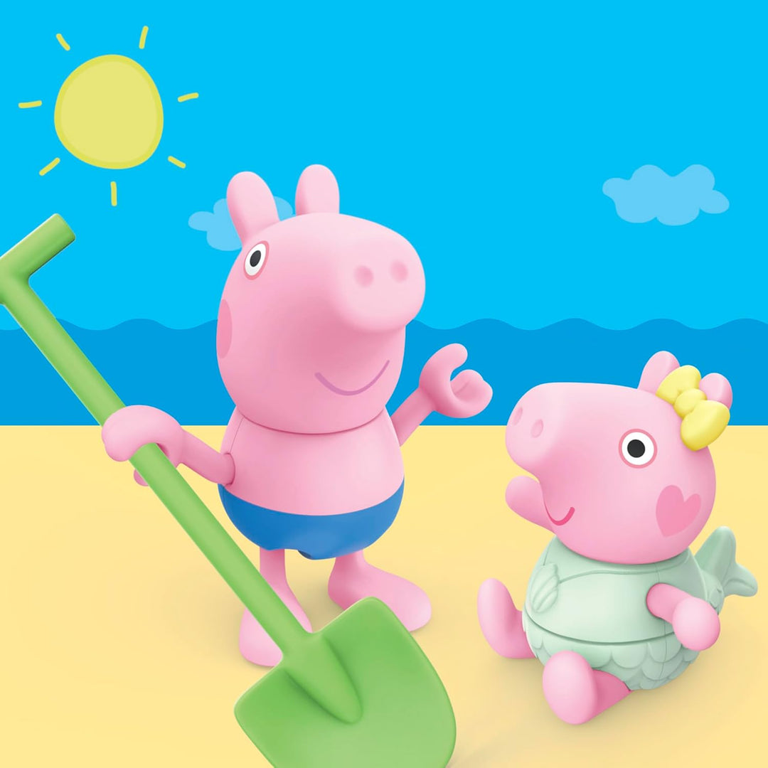 Peppa Pig Geschwister am Strand Spielset mit 3 Figuren und 5 Accessoires, inklusive Baby Evie, Vorsc