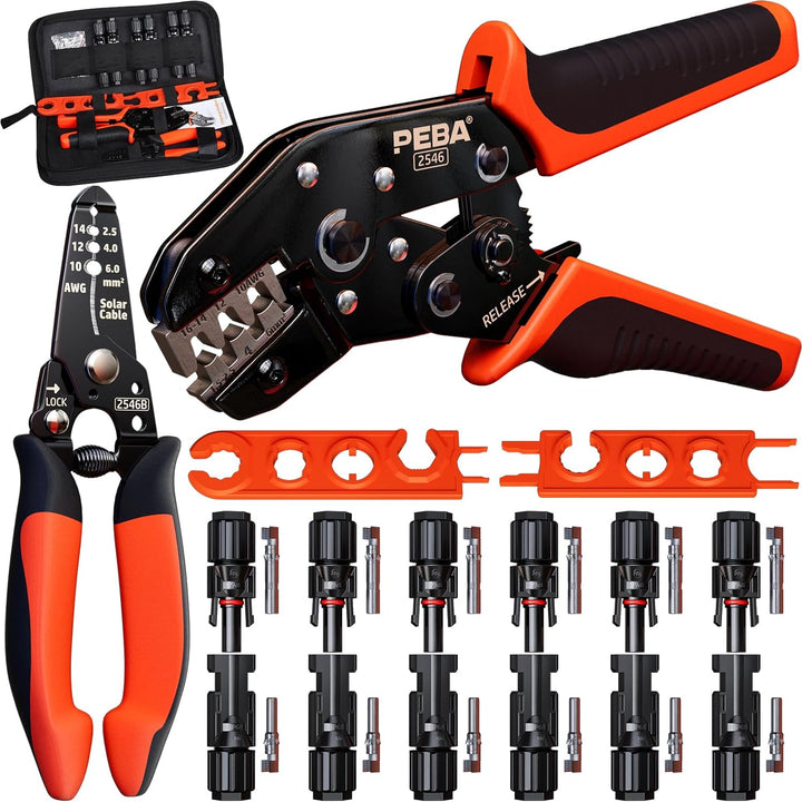 PEBA Solarstecker Crimpzange Set, Solar Crimpzange für 2.5/4/6mm² Solarpanel PV Solarkabel, mit 6 Pa
