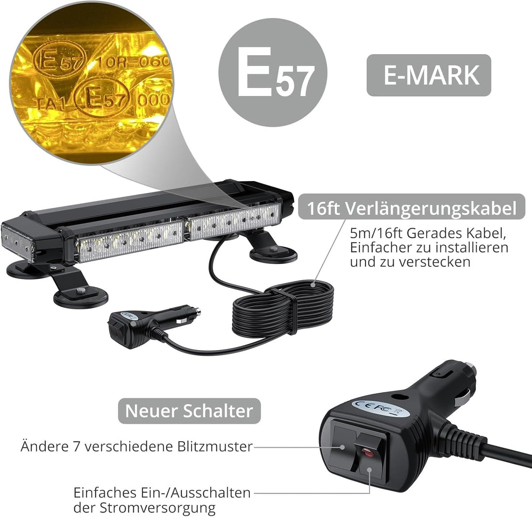 30 LED Rundumleuchte 7 Modi 12/24V Blitzleuchte Schraube Starker Magnet Amber Warnleuchte Magnetisch