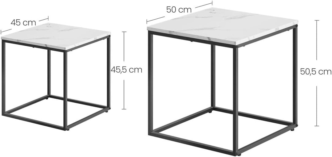 NMK HOME 2er Set Couchtische – Quadratisch – Marmor Weiss Schwarz – Industrial Design – platzsparend