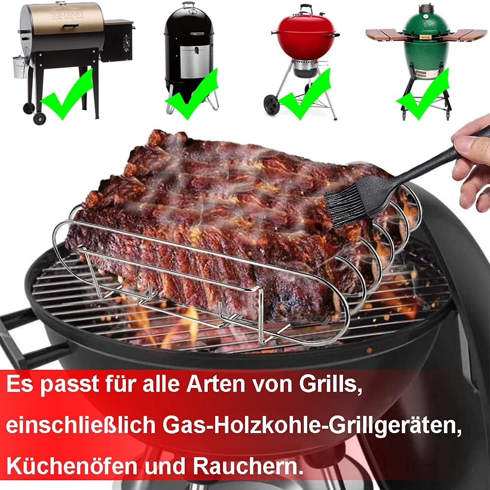 Spareribs Halter Grill – Rippchenhalter aus reinem Edelstahl für 5 Rippchen – Aufsatz zur Zubereitun