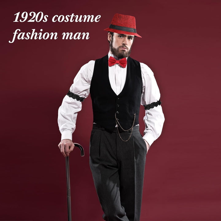 Blulu 1920er Jahre Herren Kostüm Accessoires Set Gangster Weste Fedora Hut Hosenträger Spielzeug Tas