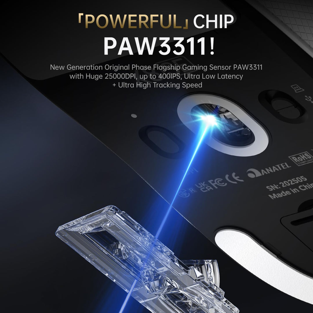 ATTACK SHARK X8SE Mouse with Grip Tape for Large Hand, 55g Superlight, PixArt PAW3311 Gaming Sensor,