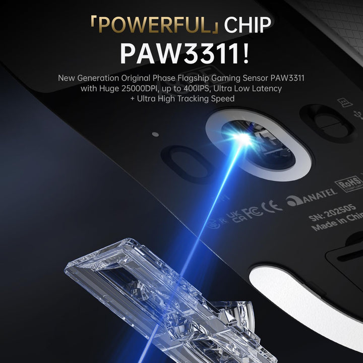 ATTACK SHARK X8SE Mouse with Grip Tape for Large Hand, 55g Superlight, PixArt PAW3311 Gaming Sensor,