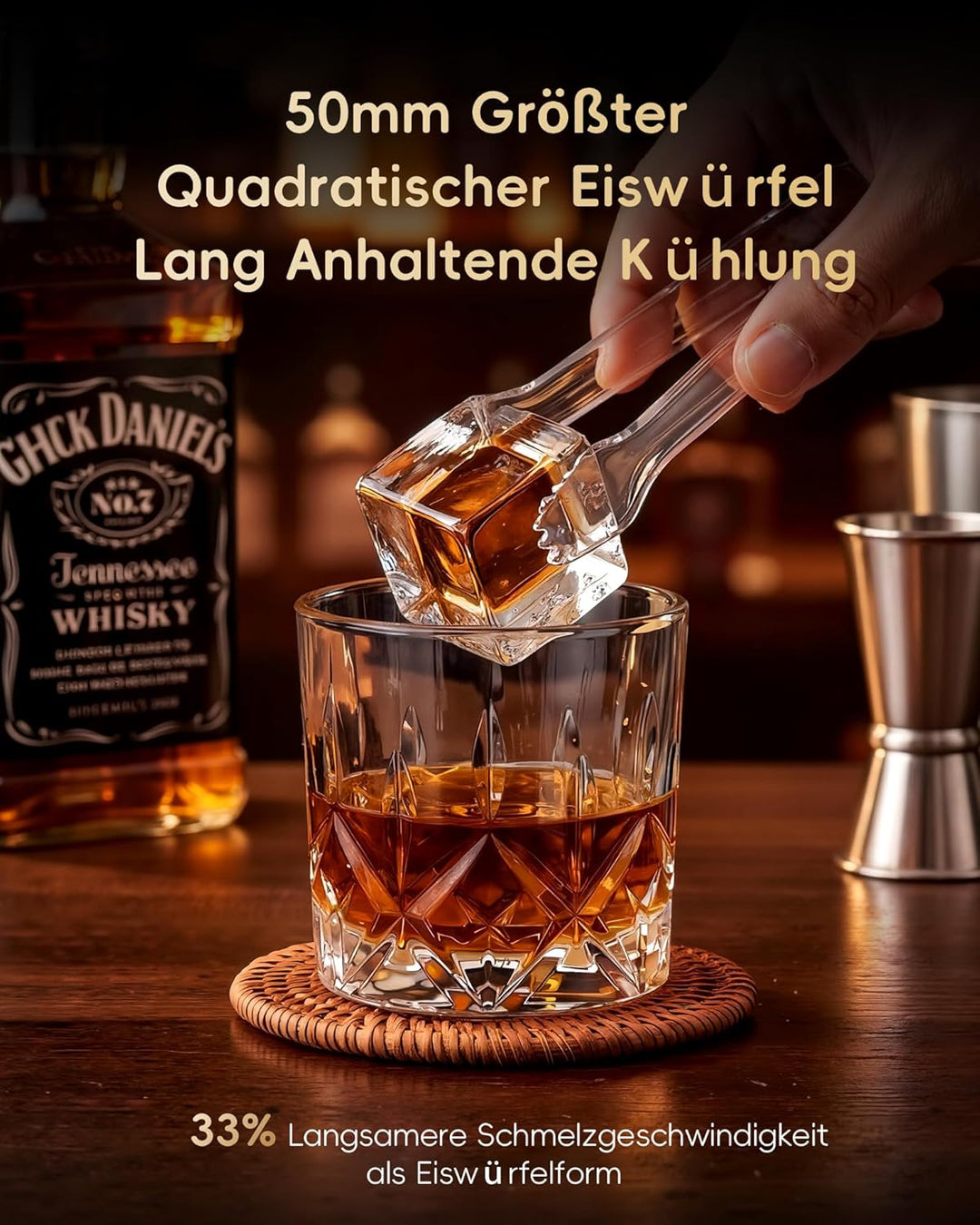 ecozy 50mm Eiswürfelmaschine für Grosse Klare Würfel, Transparentes Eis in 30 Min mit Eco-Modus, 24h