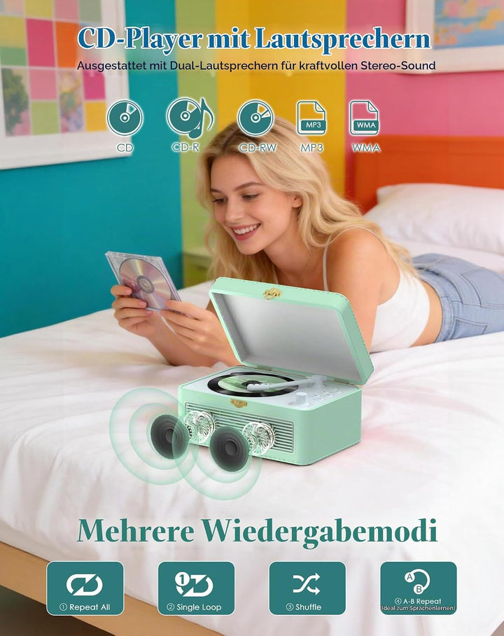 Tragbar CD Player Bluetooth Retro Radio mit CD-Player mit Lautsprecher Unterstützung USB &amp; AUX-Wiede