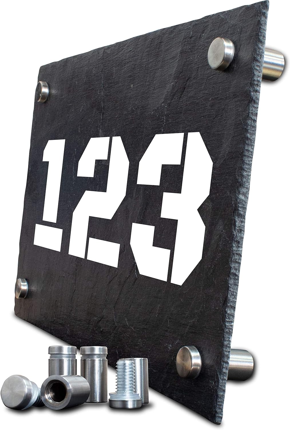 wandmotiv24 Personalisierte Hausnummer Hausnummernschild aus Naturstein Schiefer, auf Schiefertafel,