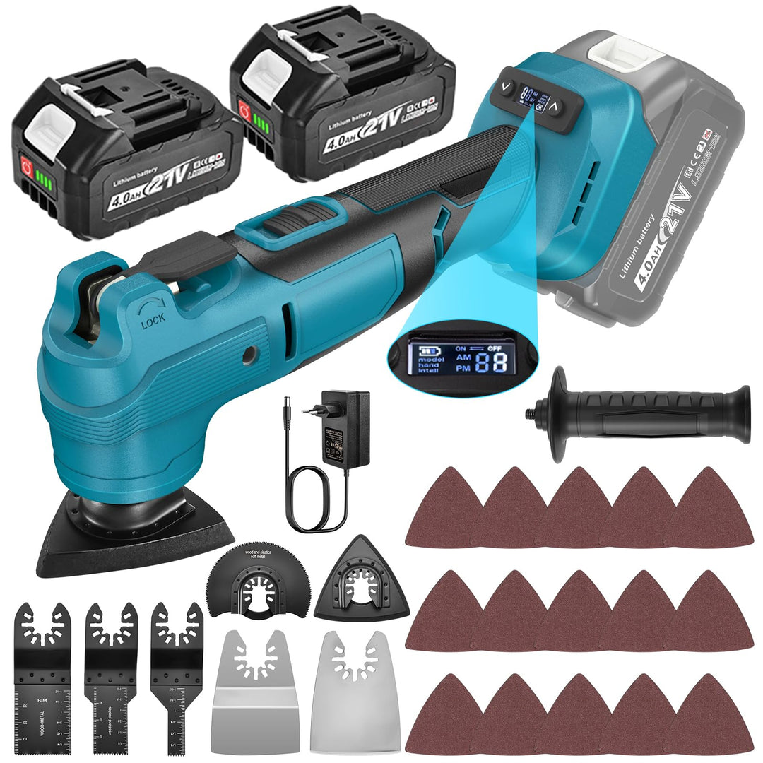 Multifunktionswerkzeug für Maa-kita 18V 21V Akku, 2× 4.0Ah Akku Multitool 6 Stufige +Automodus 8000–