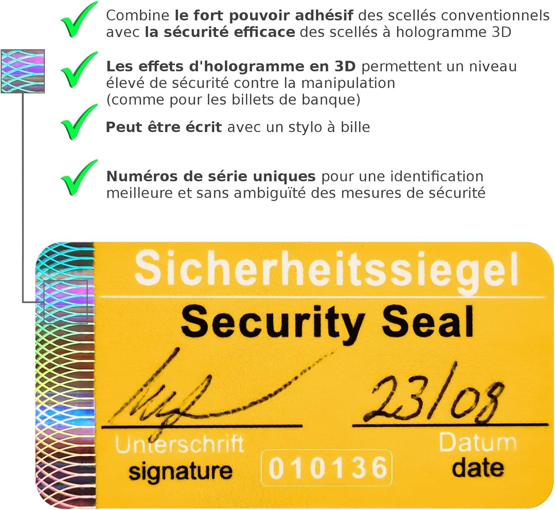 1200 Stück - Sicherheits-Siegel mit Seriennummer - 48x25mm gelb, beschreibbar - Sicherheitssiegel, Q