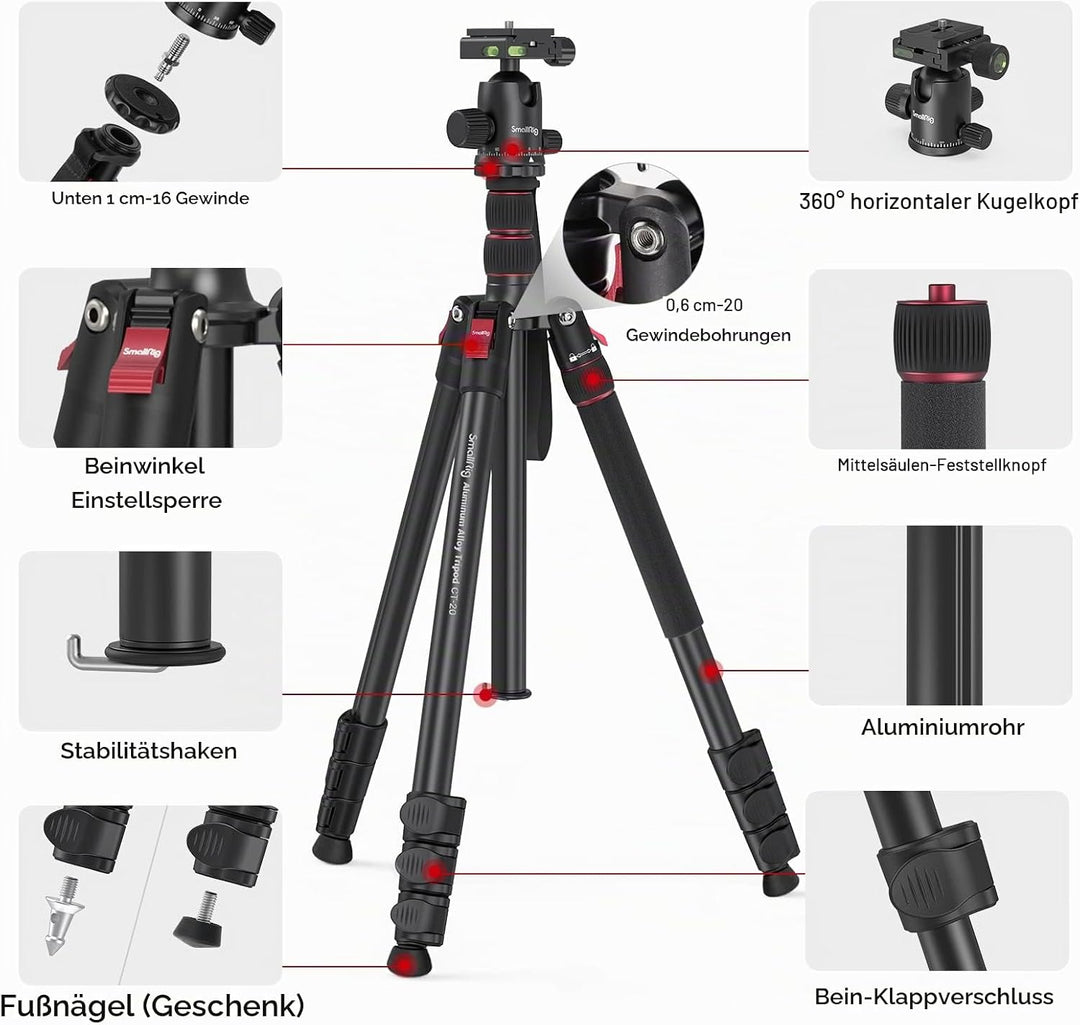 78"/200cm Kamerastativ, SMALLRIG Tripod Einbeinstativ mit 36mm 360 Panorama Kugelkopf, Professionell