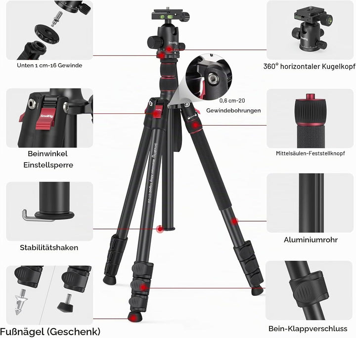 78"/200cm Kamerastativ, SMALLRIG Tripod Einbeinstativ mit 36mm 360 Panorama Kugelkopf, Professionell