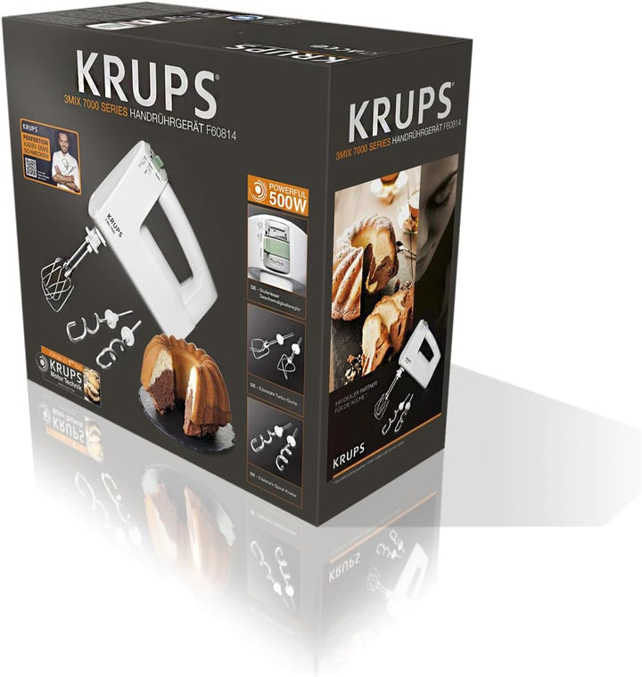 KRUPS 3 MIX 7000 Handmixer F60814 | 500W | ergonomischer Griff des Mixers, stufenloser Geschwindigke