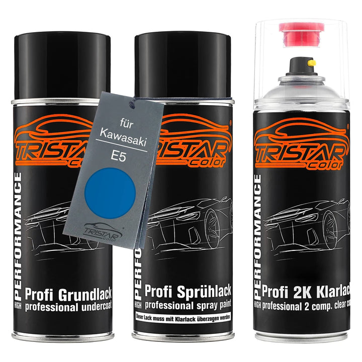 TRISTARcolor Motorradlack 2K Spraydosen Set für Kawasaki E5 Candy Lightning Blue Grundlack Basislack