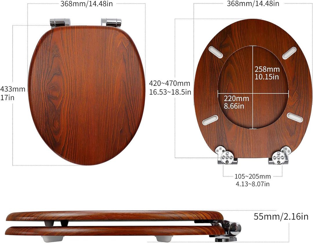 WC Sitz mit Absenkautomatik, hochwertiger Toilettendeckel aus MDF Holz, Einfache Montage Stabiler Kl