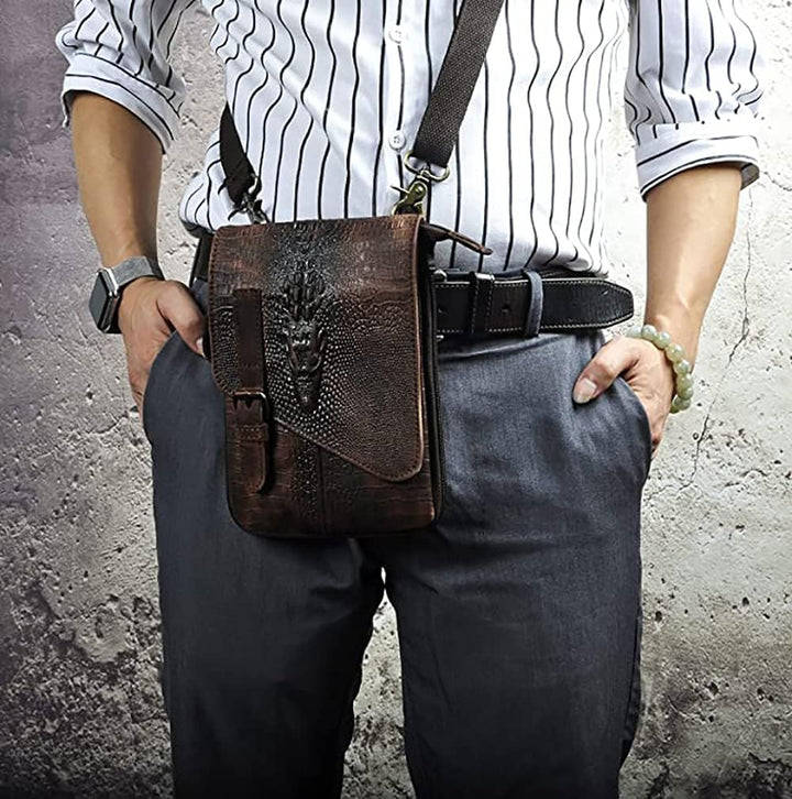Le'aokuu Herren Verrückt Pferd Leder Tasche Freizeit Universität Schultasche Reisetasche Schultertas