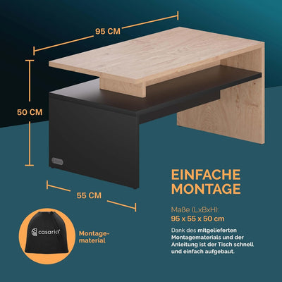 Casaria® Couchtisch mit Ablage Stauraum 92x51x48 cm Kratzfest 50 kg Belastbarkeit Modern Gross Wohnz