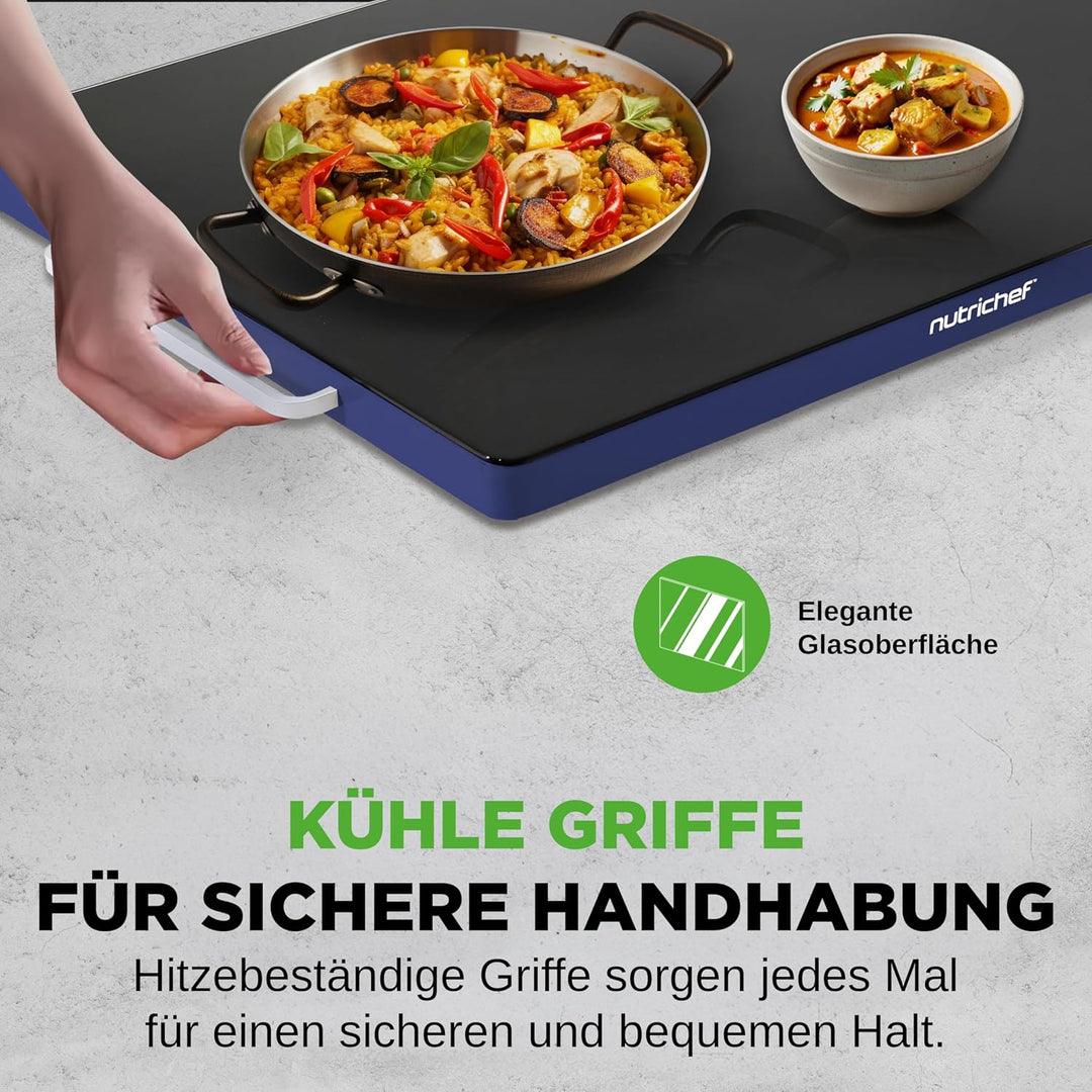 NutriChef Kochplatte elektrisch – Warmhalteplatte 54×42cm mit Temperaturregelung 60–110°C, 180W Warm