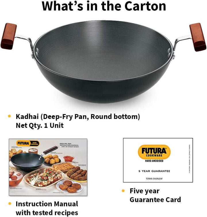 Futura Hard Anodised Round Bottom Deep-Fry Pan(22cm/1.5 Litres)
