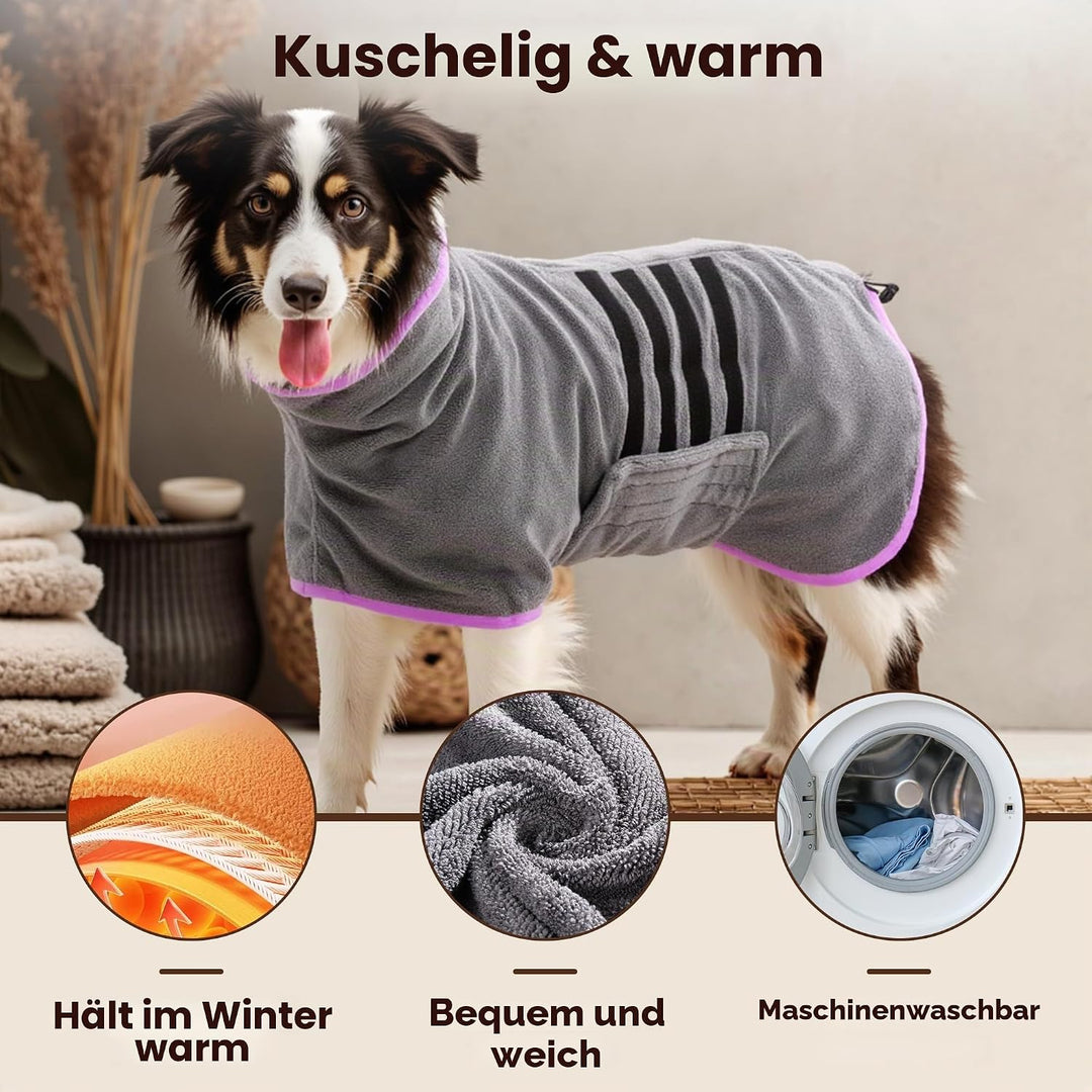 HezzLuv Bademantel für Hunde, Hundebademantel aus Mikrofaser für Mittlere Und Grosse Hunde Grau Bade