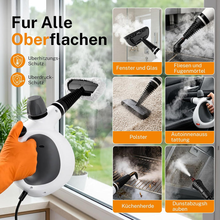 Dampfreiniger Handgerät mit 15 Zubehörteilen, Handdampfreiniger für das Haus Mehrzweck，1050W，350ml T