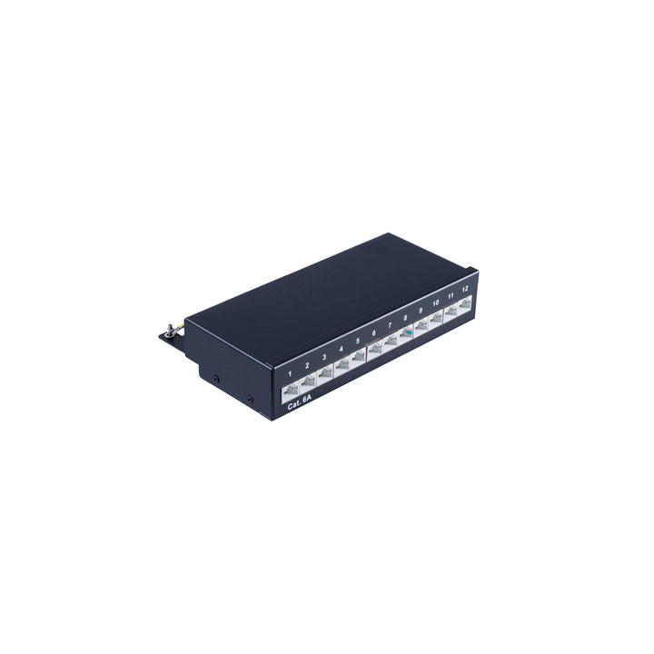 S-Conn Mini Patchpanel/Patchfeld Cat.6A, geschirmt 500 MHz, Desktop Gehäuse 12-Port Schwarz