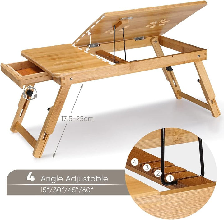 Laptoptisch für Bett, Klappbar Laptoptisch Fuer Sofa aus Bambus mit Belüftungslöchern und Anti Rutsc