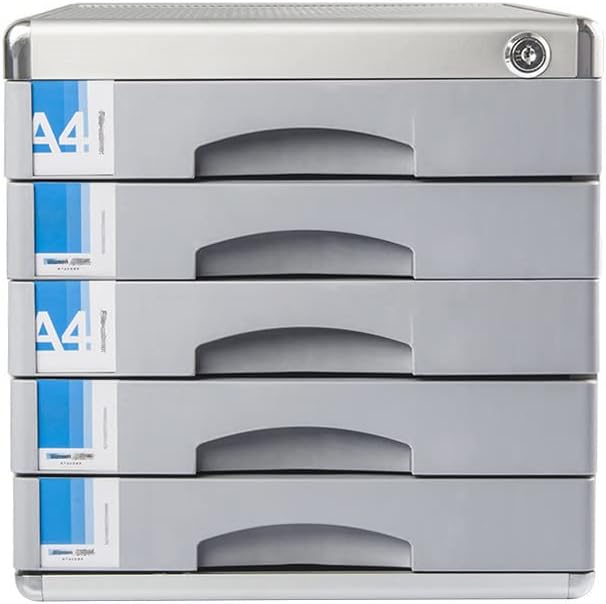 TUKA-i-AKUT Metall Schubladenbox Abschliessbar 5 Fächer A4, mit Beschriftungsfeldern, Dokumenten Auf