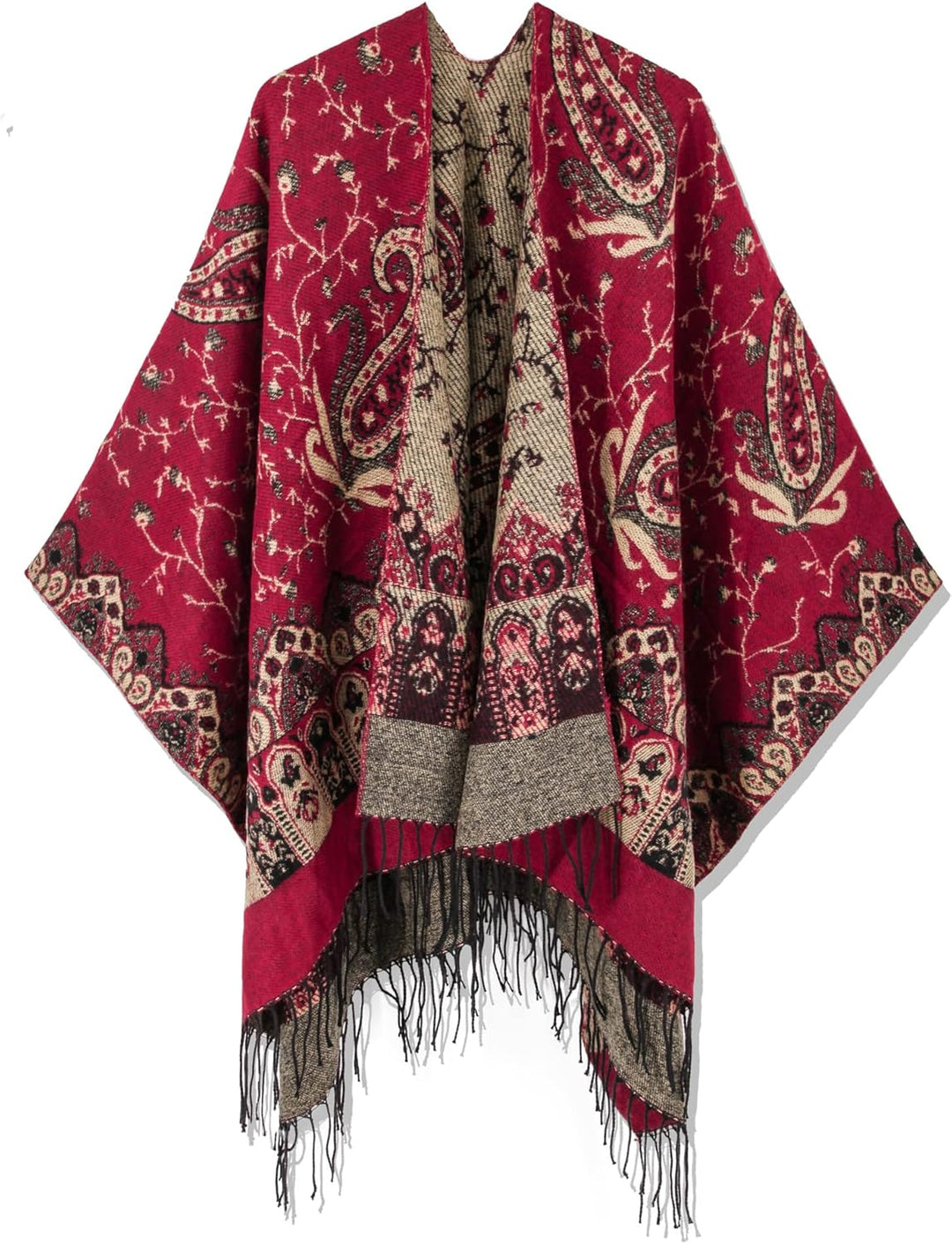breezy lane Damen Poncho Schal Retro-Stil Bedruckt Umhang Übergrosse Decke Cardigans für Herbst und