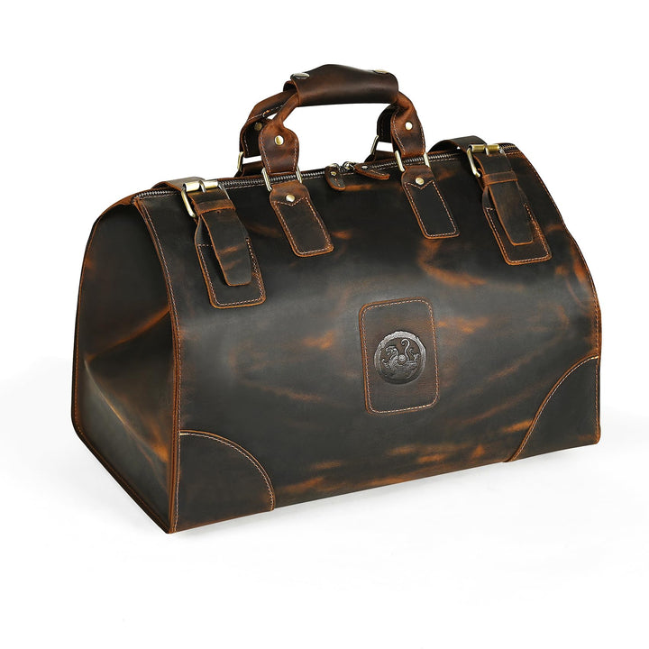Wasserabweisend Canvas Crazy Horse Leder Reisetasche 35L Trim Unisex Handgepäck Weekender Tasche Spo