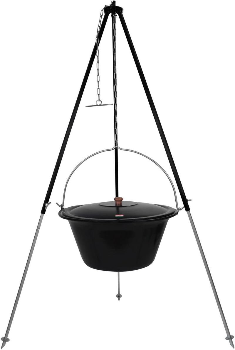 GRILLPLANET® ungarisches Dreibein 1,80m und original 30 L Gulaschkessel mit Deckel/Gulasch Topf Kess