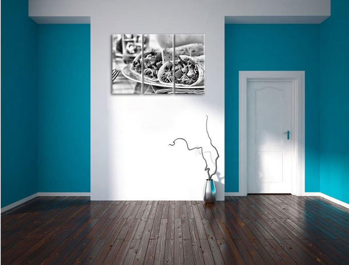 Pixxprint Super Frische Wraps als Leinwandbild/Grösse: 3 Teilig (120x80) cm/Wandbild/Kunstdruck/fert