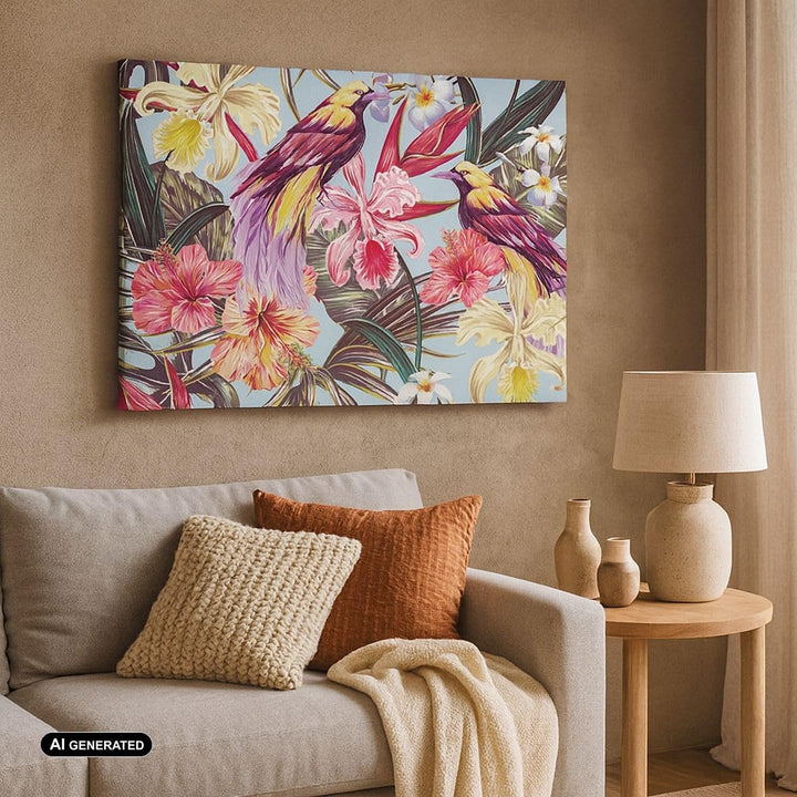 Bilder auf Leinwand 100x70cm Leinwandbild mit Rahmen Blume Vogel Sommer Gross Wanddeko Bild Schlafzi