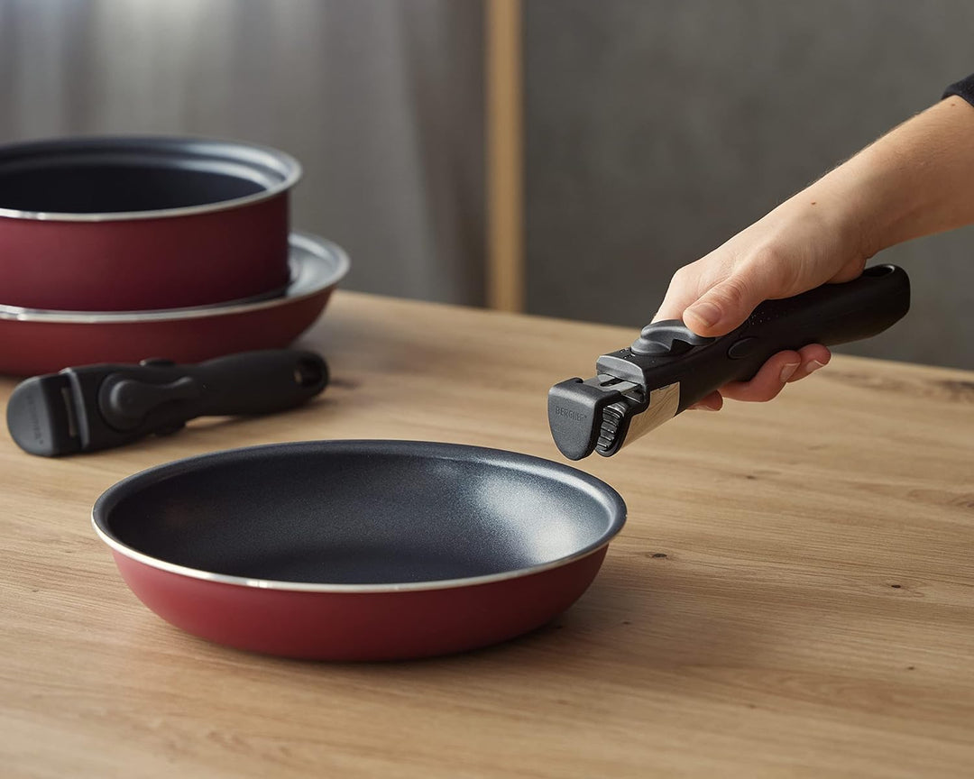 BERGNER Click&amp;Cook Red Edition | Topfset 3- teilig 16, 18 und 20 cm + Abnehmbarer Griff | Gepresstes