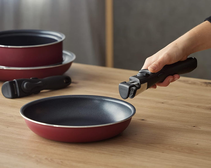BERGNER Click&amp;Cook Red Edition | Topfset 3- teilig 16, 18 und 20 cm + Abnehmbarer Griff | Gepresstes