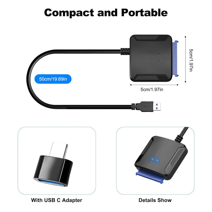 USB 3.0 auf SATA Adapter, USB C/USB3.0 auf SATAIII/II/I Festplattenadapter für 2,5 Zoll / 3,5 Zoll H