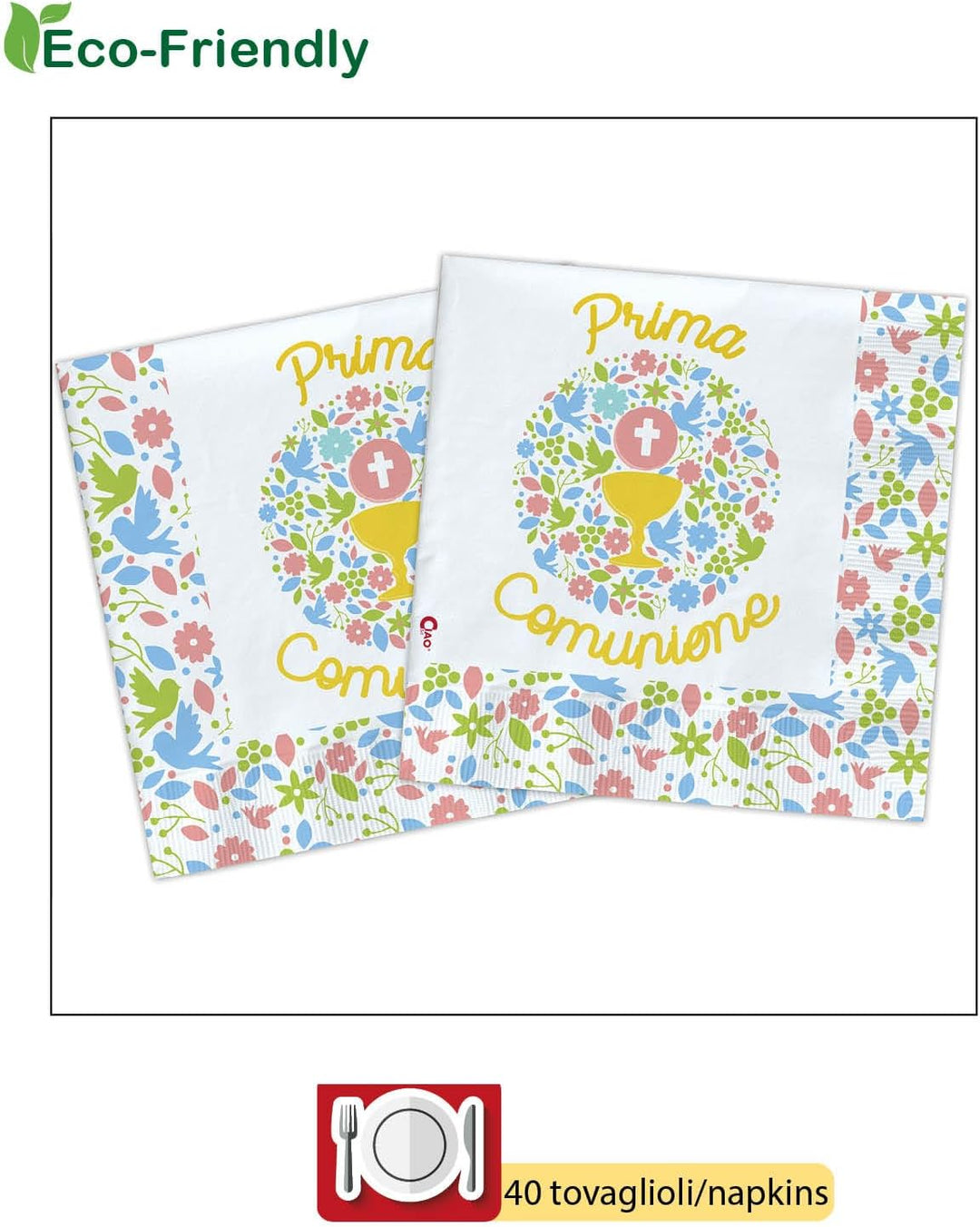 Ciao Partygeschirr Party-Set Prima Comunione für 24 Personen (112 pcs: 24 Pappteller Ø23cm, 24 Pappt