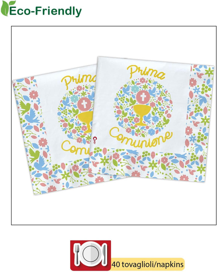 Ciao Partygeschirr Party-Set Prima Comunione für 24 Personen (112 pcs: 24 Pappteller Ø23cm, 24 Pappt