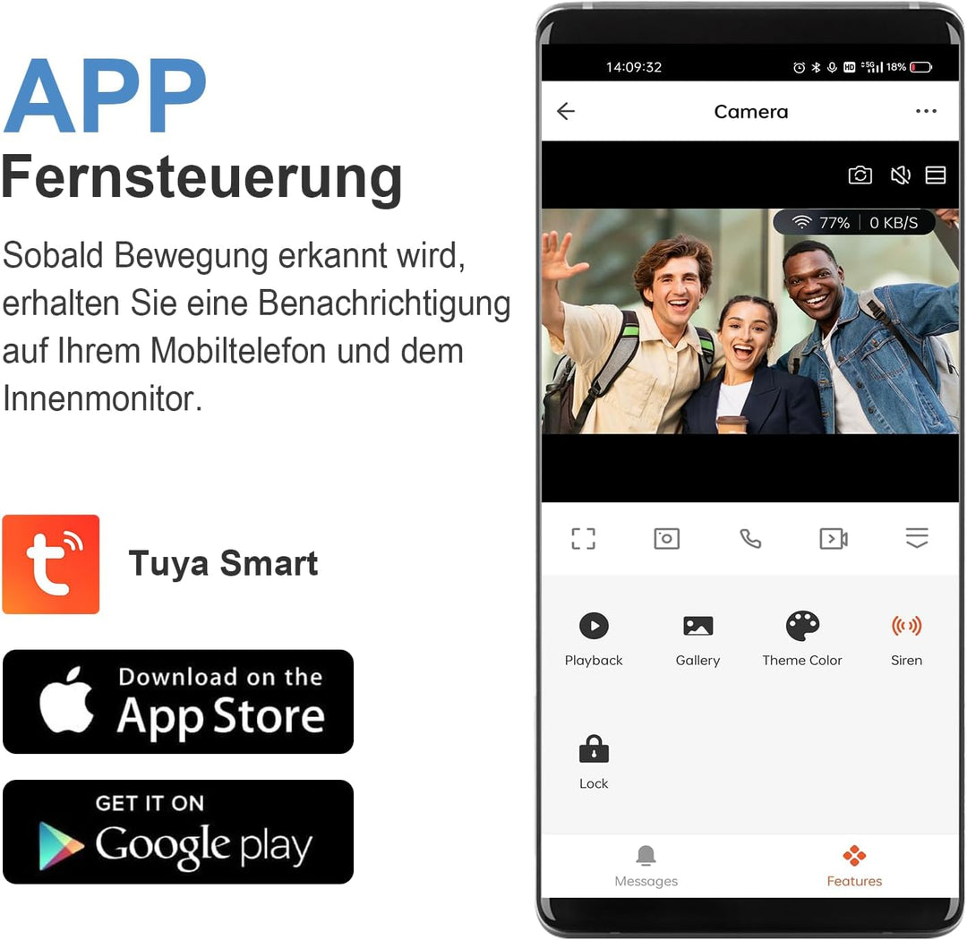 7 Zoll WiFi Verkabelte Video-Türklingelanlage mit Monitor, Unterstützung Zwei-Wege-Intercom Tuya APP