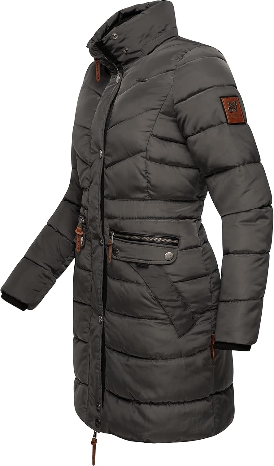 Navahoo Damen Wintermantel Warmer Steppmantel lang mit Abnehmbarer Kunstfell-Kapuze Paula XS-5XL XXL