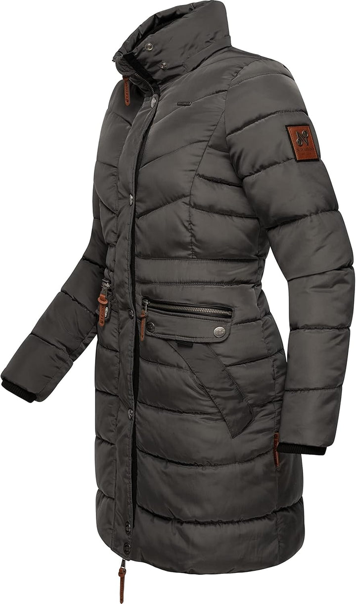 Navahoo Damen Wintermantel Warmer Steppmantel lang mit Abnehmbarer Kunstfell-Kapuze Paula XS-5XL XXL